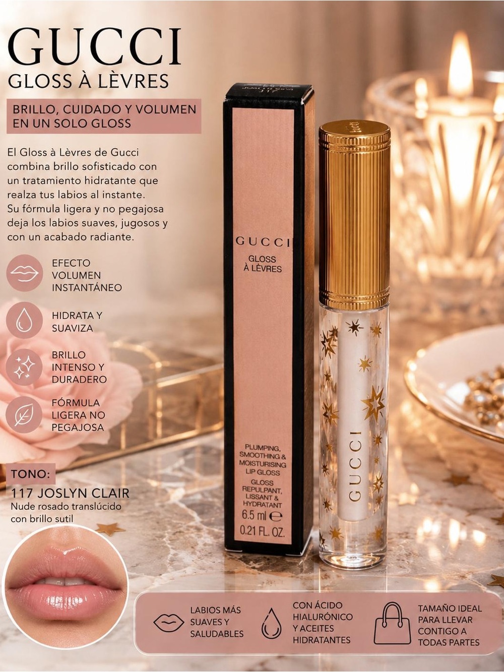 Gucci Gloss à Lèvres Lip Gloss — Nude Pink & Gold Accents